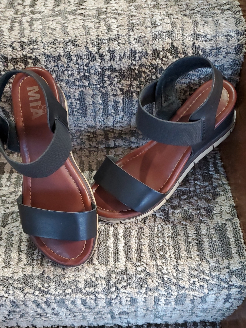 MIA Black Strappy Platform Sandals with Brown Footbed